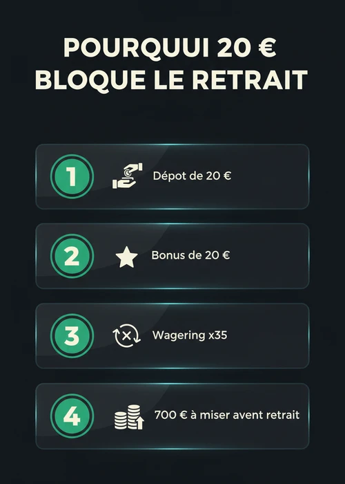 Pile de pièces de 20 euros sur une table de casino, symbolisant un dépôt minimal